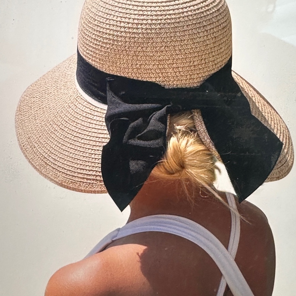 Straw Sun Hat with Black Bow - Women Accessories